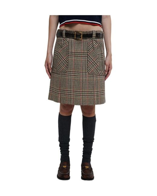 Miu Miu Natural Plaid Skirt