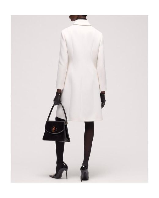 Gucci White Wool Natté Coat With Double G Button