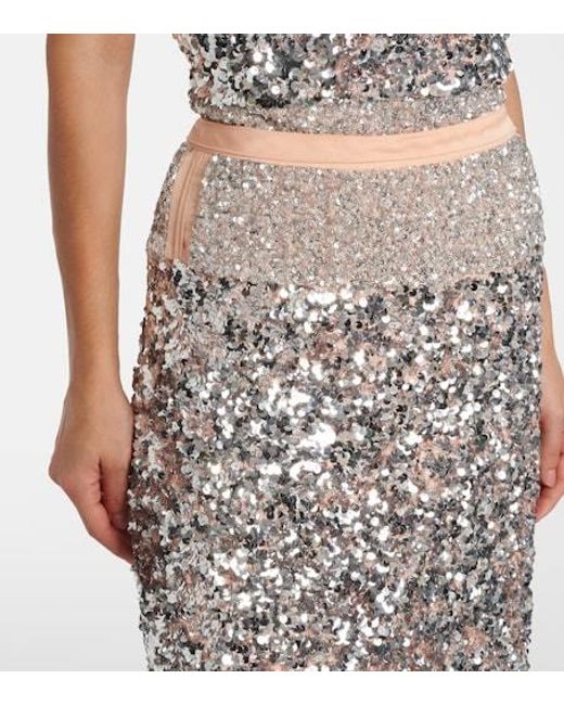 Rabanne Gray Sequined Jersey Midi Skirt