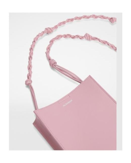 Jil Sander Pink Tangle Small Logo Embossed Crossbody Bag