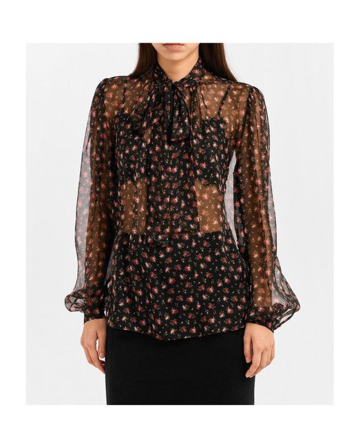 Dolce & Gabbana Gray Tie Long Sleeve Blouse