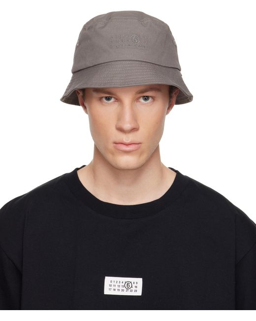 MM6 by Maison Margiela Gray Logo Embroidered Bucket Hat for men