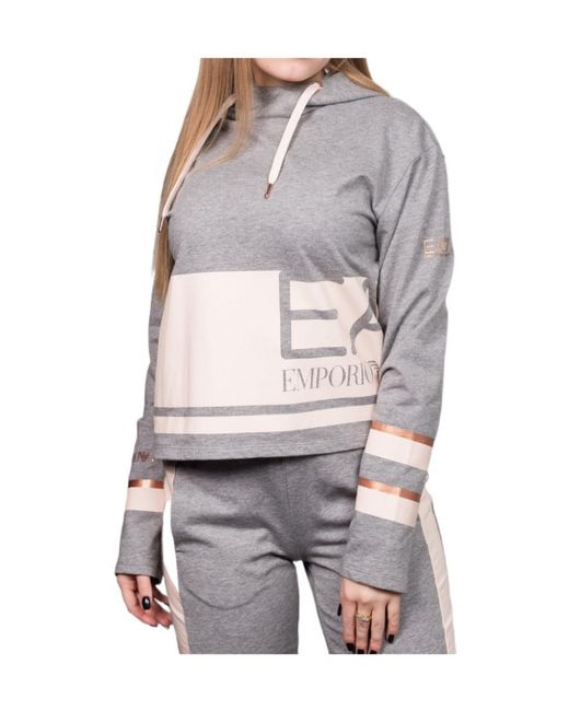 EA7 Gray Logo Color Hooded Sweater