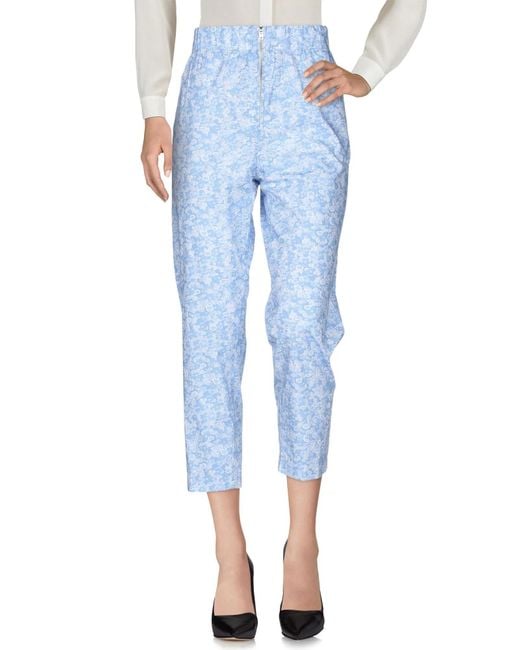 Ganni Blue High-Waist Straight-Leg Floral Pants