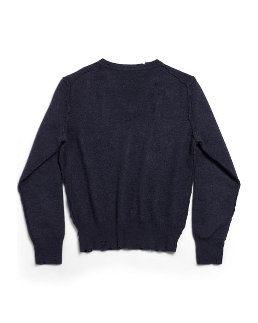 Balenciaga Blue Laurel Classic V-Neck Destroyed Sweater