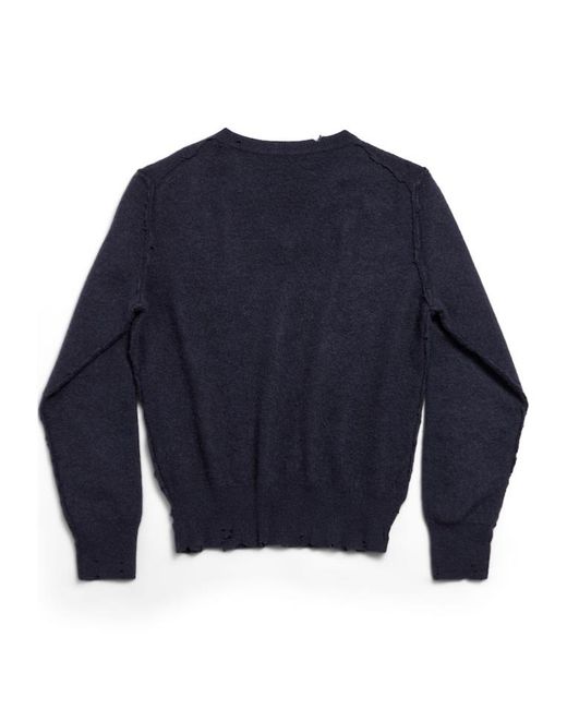 Balenciaga Blue Laurel Classic V-Neck Destroyed Sweater