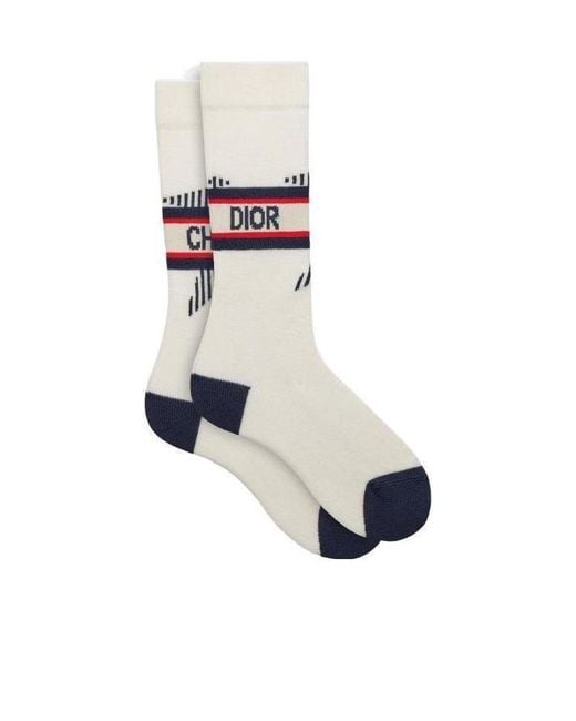 Dior White Rib Logo Socks