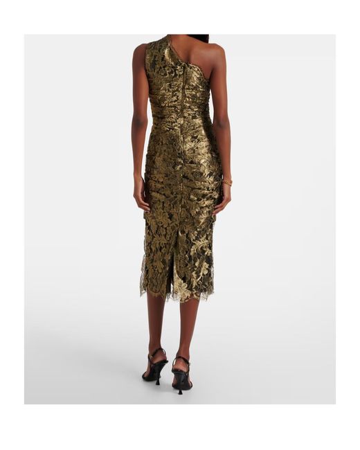 Dolce & Gabbana Metallic Floral One-Shoulder Lace Midi Dress