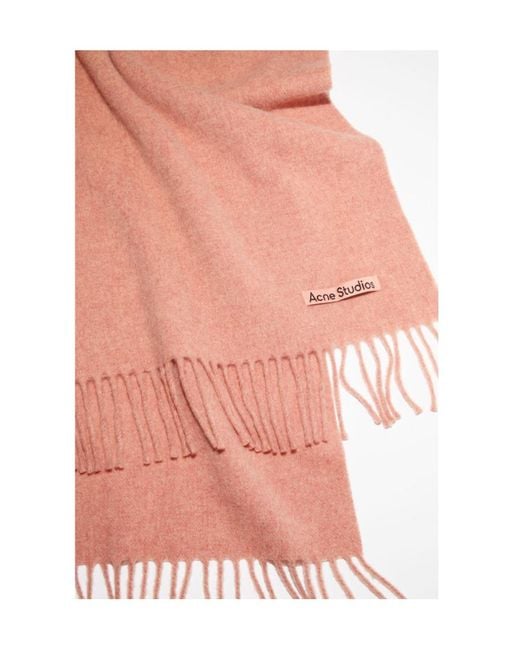 Acne Pink Logo Patch Fringed-Edge Scarf for men