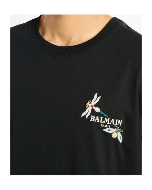 Balmain Black Embroidered Insect T-Shirt for men