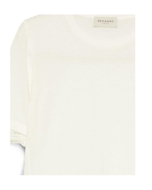 ERMANNO FIRENZE White Short-Sleeve Lace-Trim Top