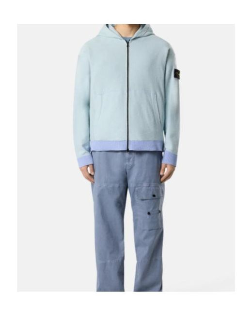 Stone Island Blue Logo Patch Zip Hooded Jacket for men