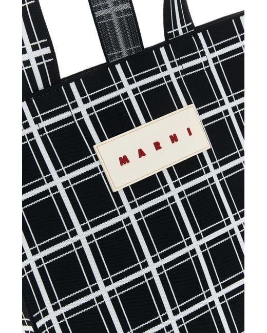 Marni Logo Patch Checked Tote Bag in Black for Men | Lyst