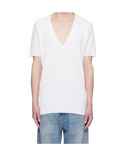 MM6 by Maison Margiela White V-Neck Knitted Top for men