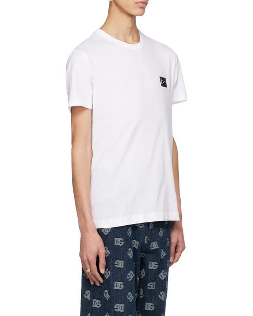 Dolce & Gabbana White Logo Plaque Short Sleeved T-Shirt for men