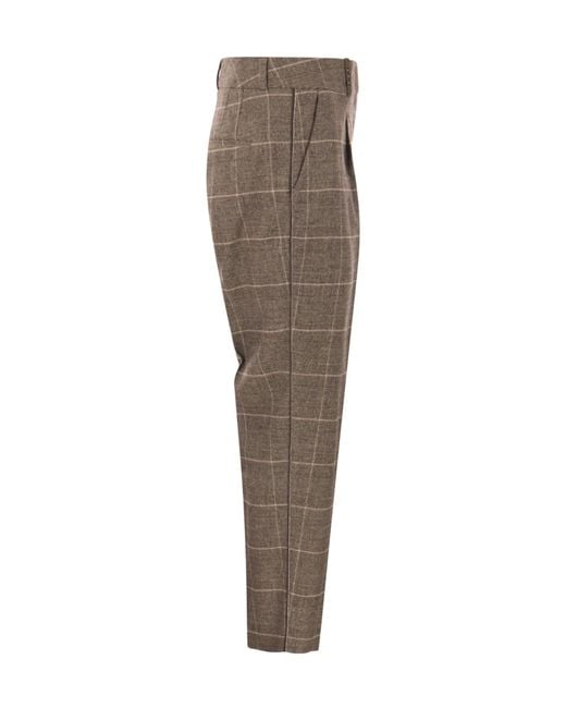 Peserico Gray Flannel Checkered Trousers