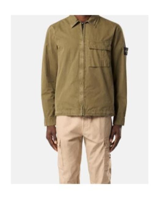 Stone Island Green Logo Patch Zip-Up Shirt Jacket for men