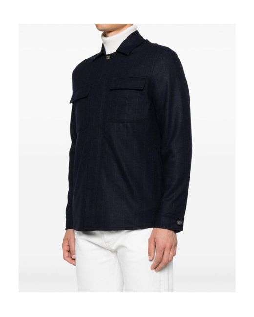Eleventy Blue Striped Panelled Jacket for men