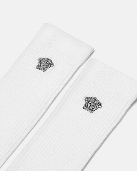 Versace White Logo Embroidered Socks for men