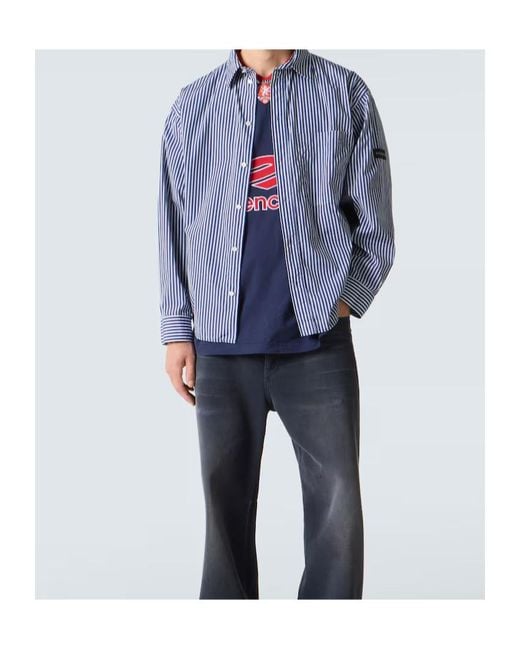 Balenciaga Blue Striped Poplin Shirt for men