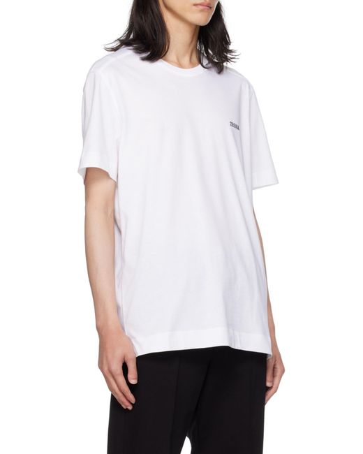 Zegna White Logo Embroidered Crewneck T-Shirt for men