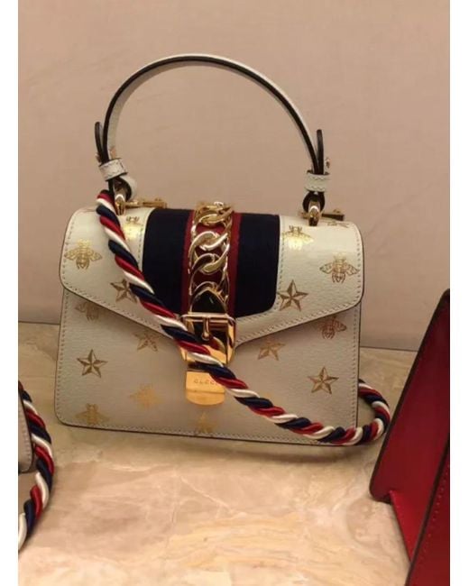 Gucci White Sylvie Bee Star Mini Leather Bag