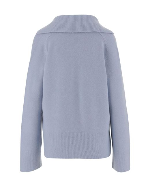 Vince Blue Ribbed Collar V-Neck Sweater