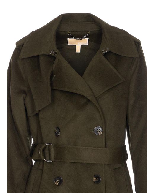 Michael Kors Green Michael Double-Breasted Belted Coat
