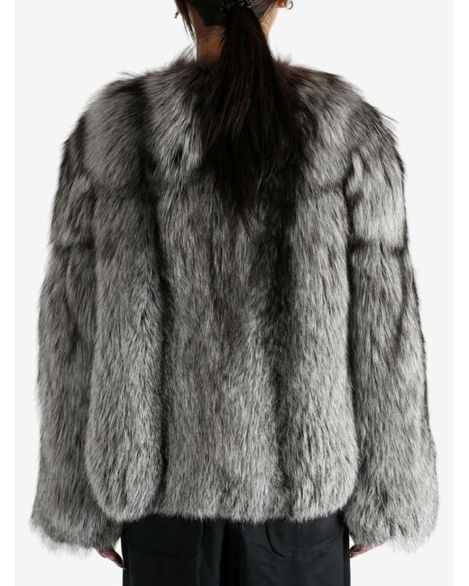 Yves Salomon Gray Long-Sleeved Fur Jacket