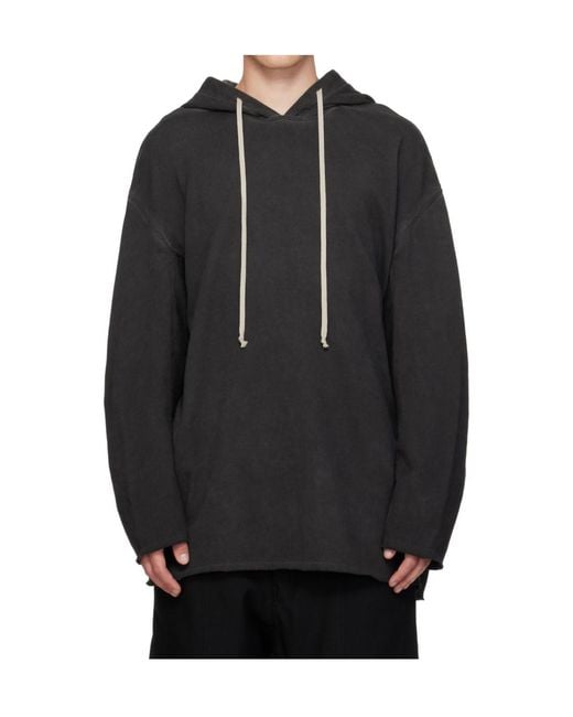 Rick Owens Black Drawstring Raw-Cut Hoodie for men