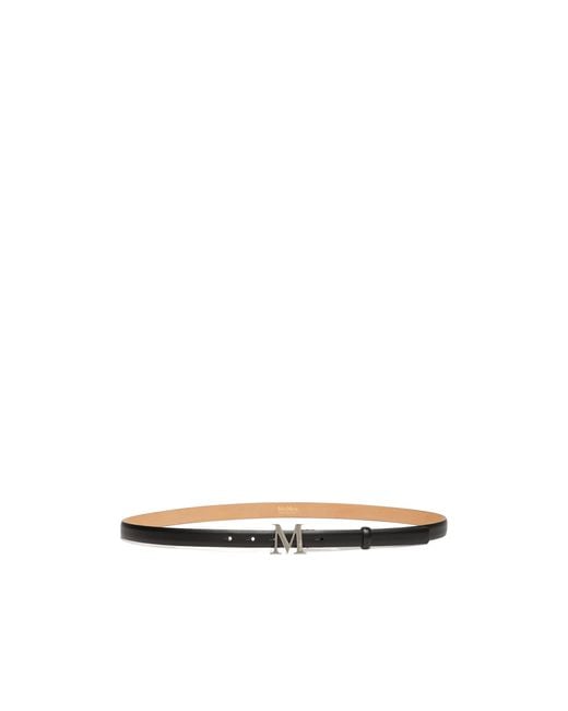 Max Mara White Leather Belt With Letter Pattern Buckle