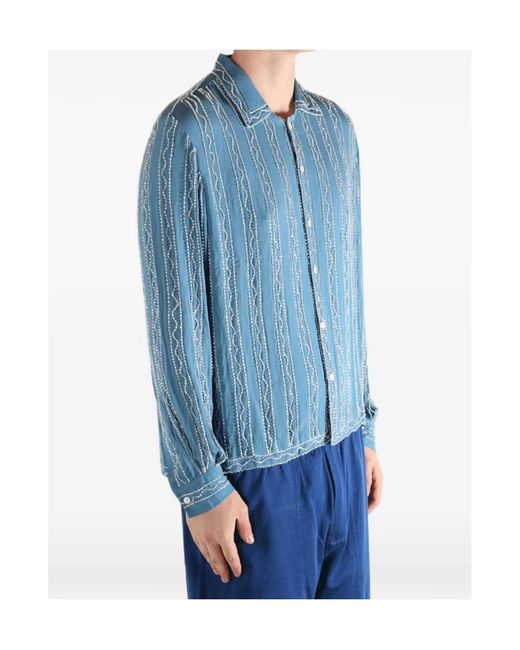 Bode Blue Collared Long-Sleeved Shirt for men