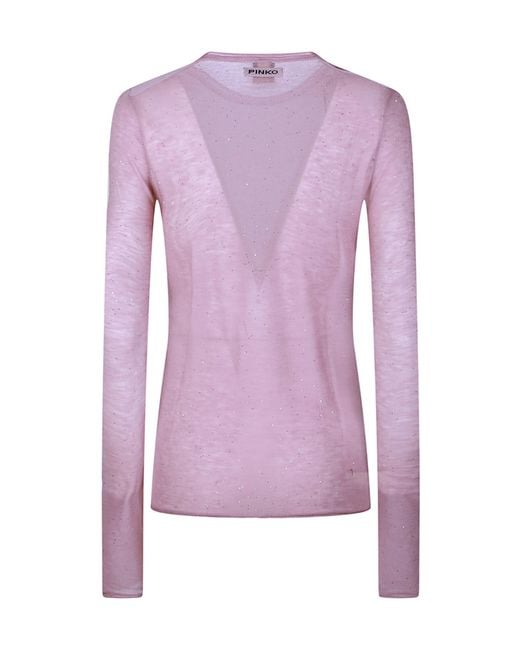 Pinko Purple Long-Sleeved Knitted Sheer T-Shirt