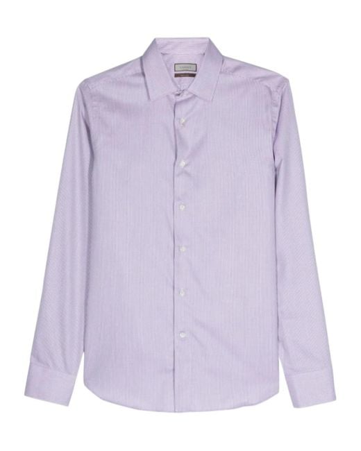 Canali Purple Geometric-Pattern Cotton Shirt for men