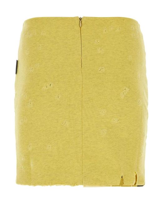 Palm Angels Yellow Logo Printed Distressed Mini Skirt