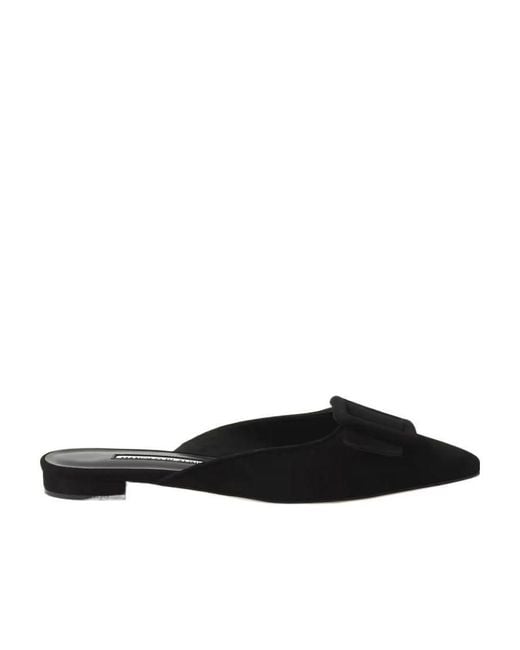 Manolo Blahnik Black Maysale Buckle Pointed Muller Shoes