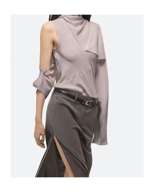 Helmut Lang Purple Scarf V-Neck Blouse