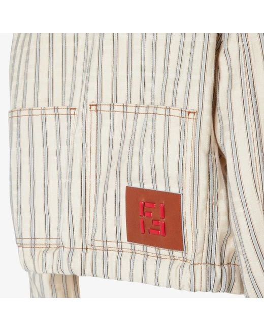Fendi White Ff Striped Denim Jacket