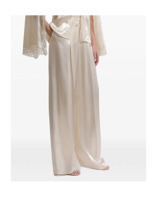 Alberta Ferretti White High-Waist Satin Wide-Leg Pants