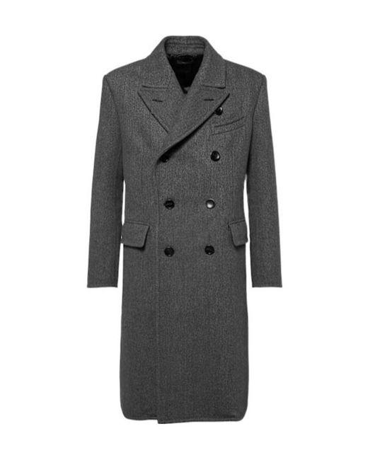 Tom Ford Gray Double Breasted Wool Herringbone Coat for men