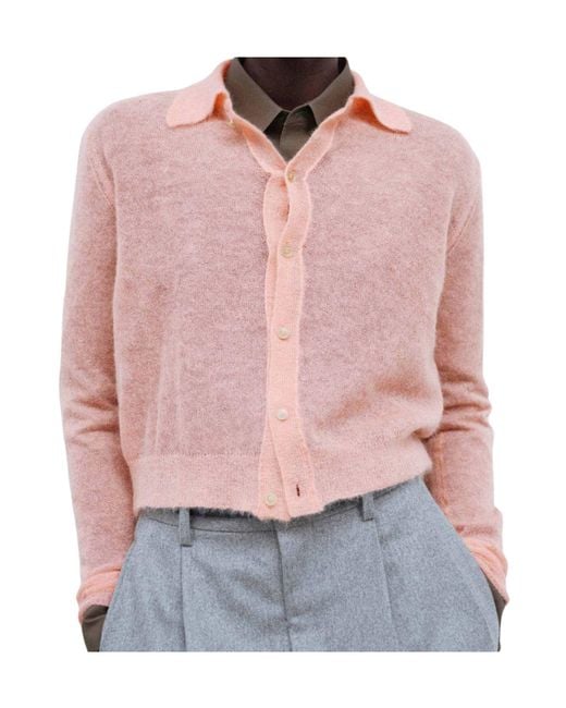Auralee Pink Long-Sleeved Knitted Cardigan