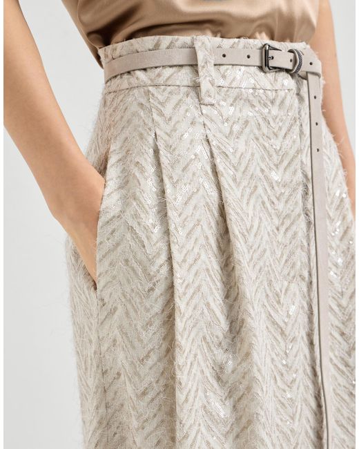 Brunello Cucinelli White Chevron Maxi Skirt