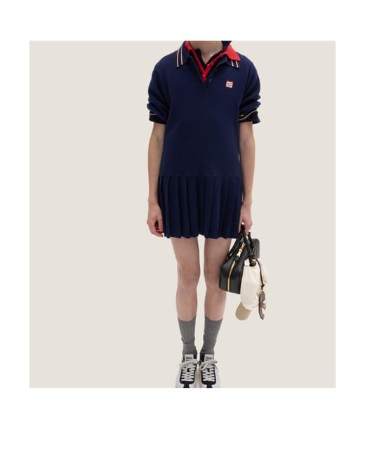 Miu Miu Blue Logo-Patch Short-Sleeved Mini Polo Dress