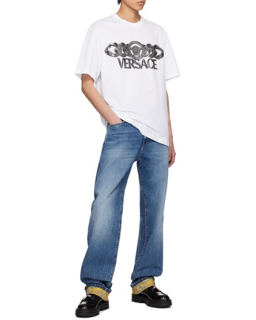Versace White Logo-Printed Crewneck T-Shirt for men