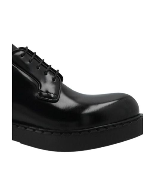 Prada Black Smooth Leather Logo Derby Shoes