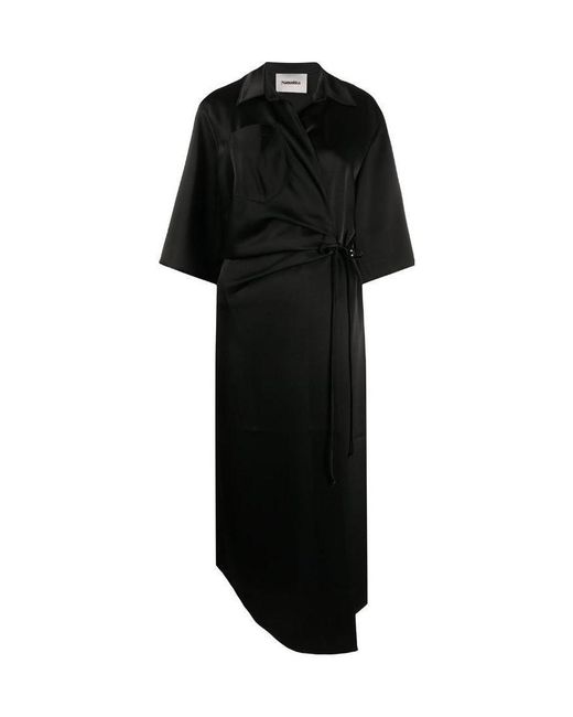 Nanushka Black Asymmetrical Wrapped Dress