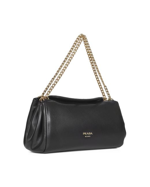 Prada Black Logo Plaque Chain-Linked Shoulder Bag