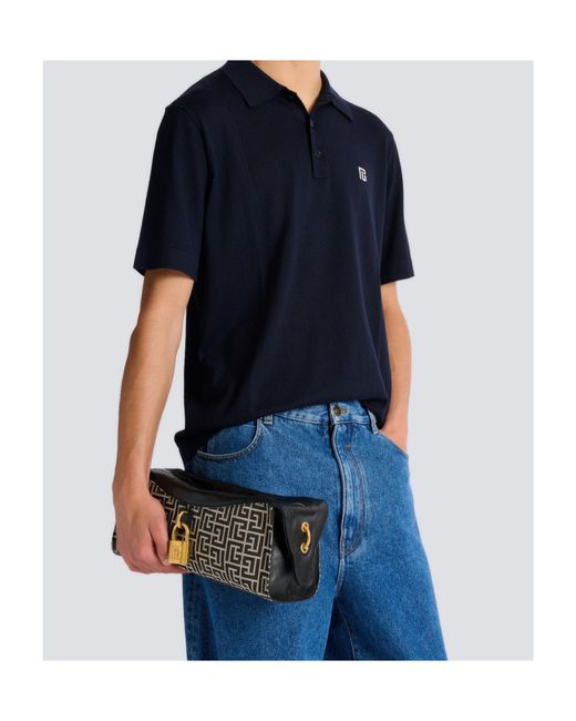Balmain Black Monogram Jacquard Pulse Shoulder Bag for men