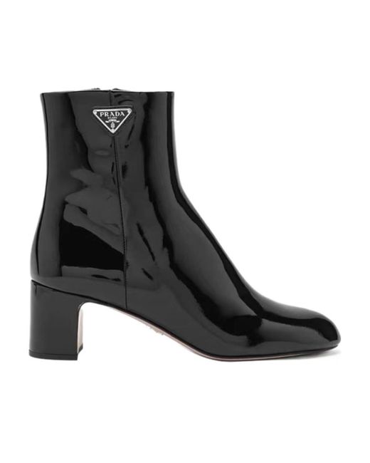 Prada Black Patent-Leather Block-Heel Boots