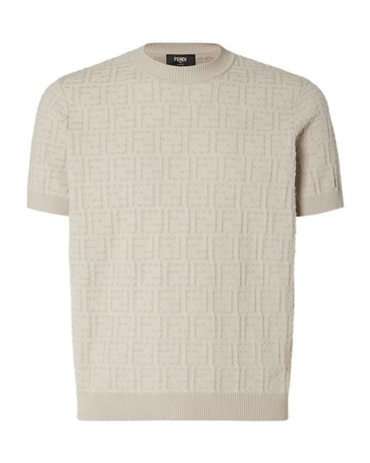 Fendi White Monogram Short-Sleeve Knitted Sweater for men